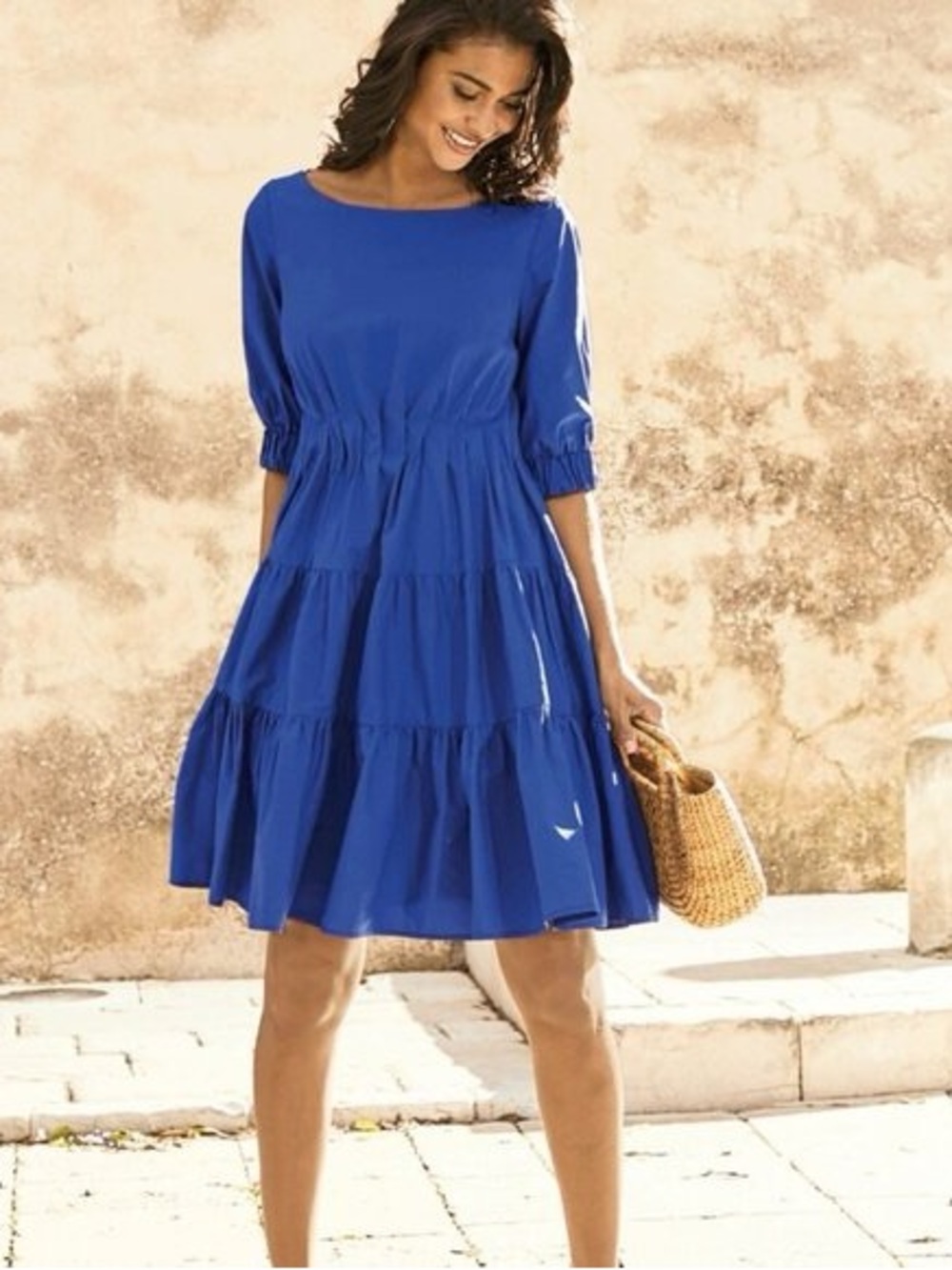 Peruvian Connection Eloise Blue Cotton Poplin Dress Sz Medium Brand new